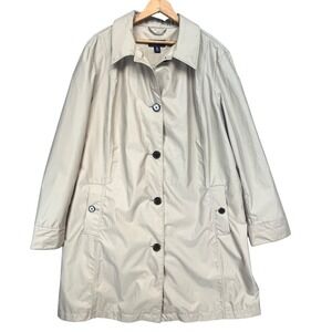 Lands End Womens Trench Coat‎ Beige Classic Button Front Lightweight Jacket XL